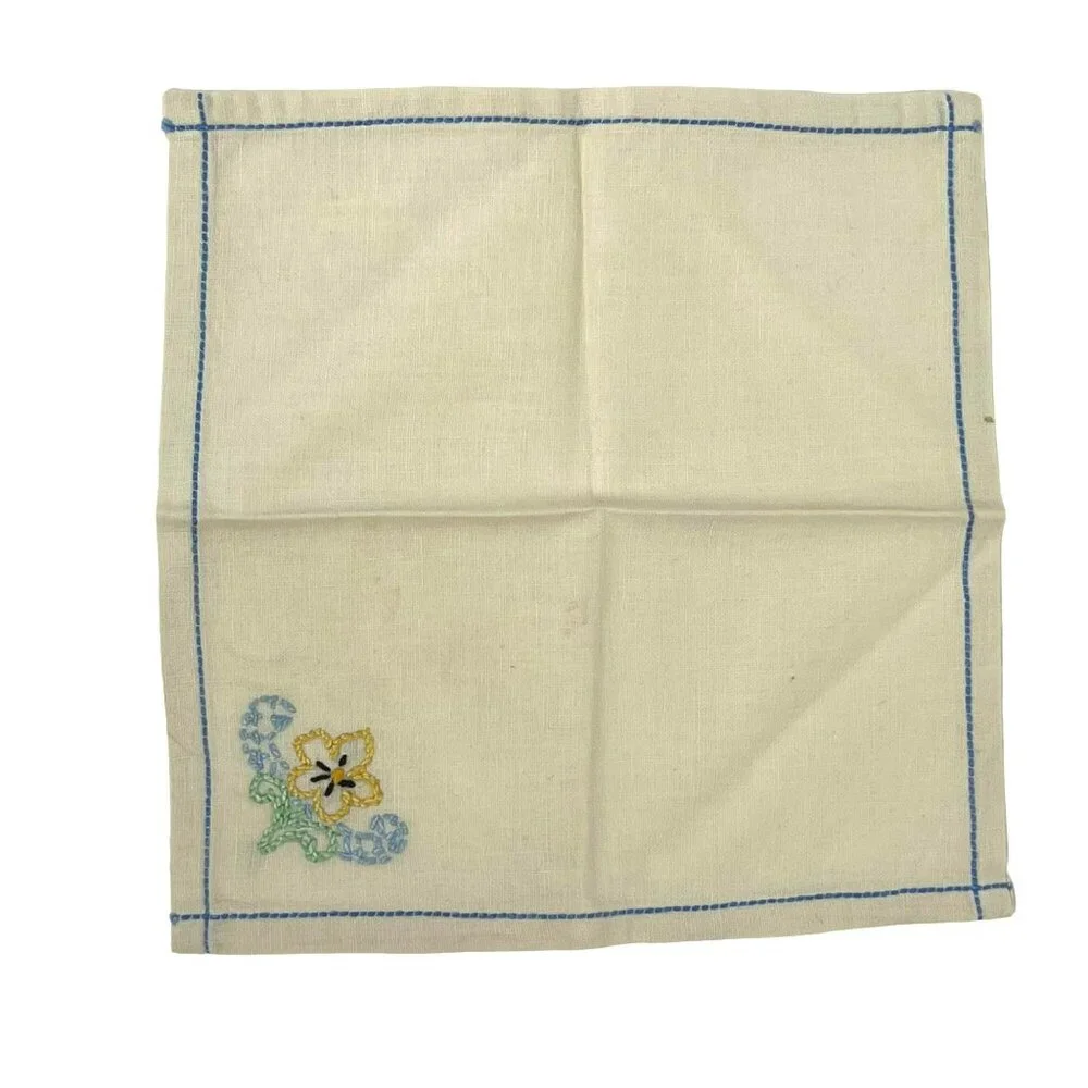 Vintage Linen Cocktail Luncheon Napkins White Embroidered
